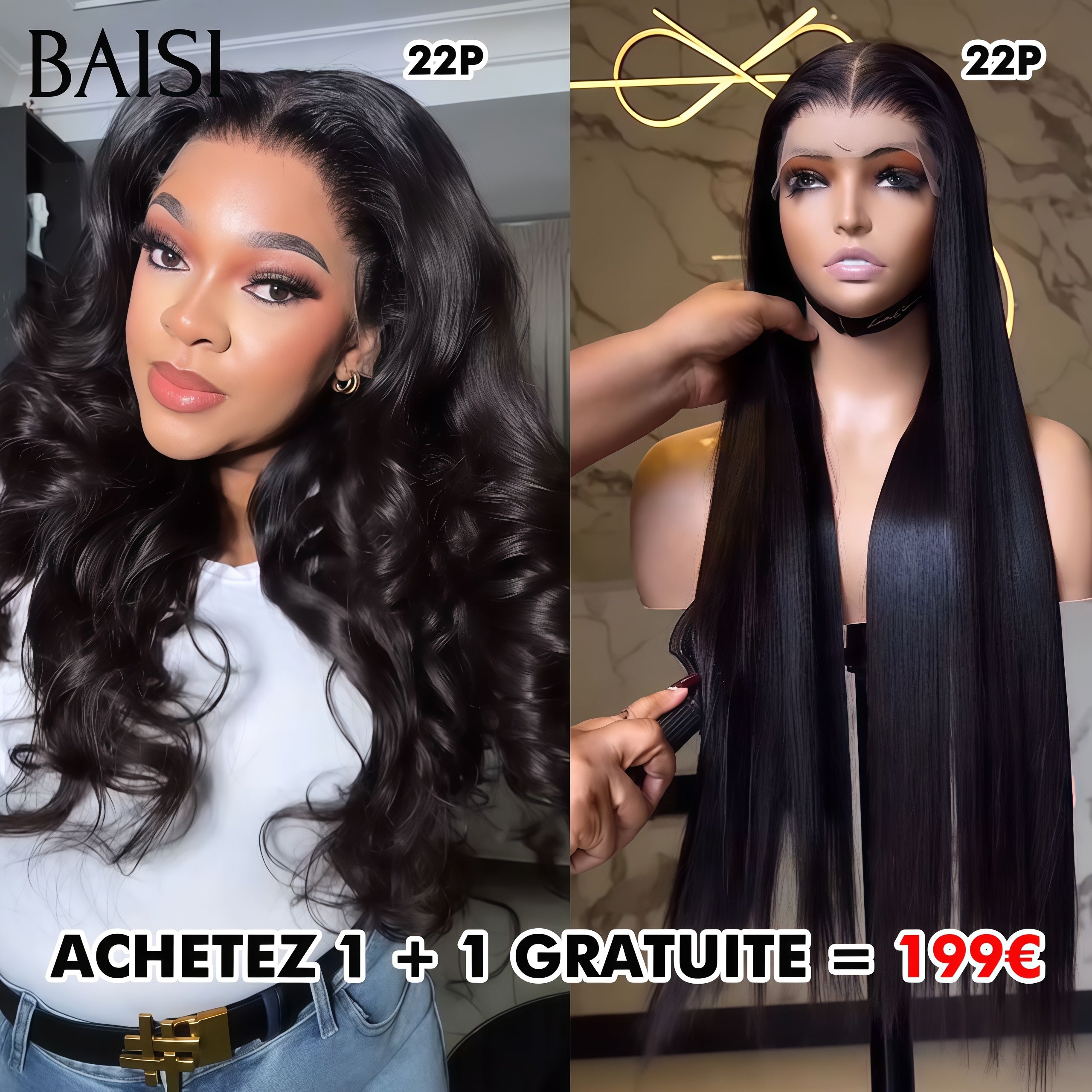 BAISI Achetez 1 +1 Gratuite = 199€ Réduction avec code promo lace closure 22 pouces body wace et lisse en 100% vrais cheveux humains
