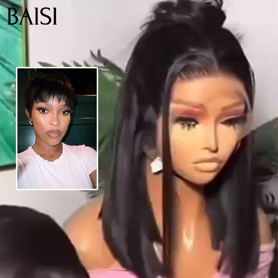 BAISI HAIR FR Achetez 1 +1 Gratuite= 99€ 13X4 lace frontal Lisse 12 Pouces et pixie Lisse ou 2 Coupes Chinoise Noir Plus Mixte 130€ En 100% Cheveux Humains