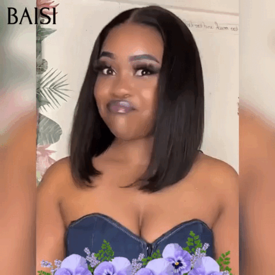 BAISI Grande Promo 4X4 closure Bob Perruque Naturelle Lisse 8 Pouces 55€ En 100% Cheveux Humains