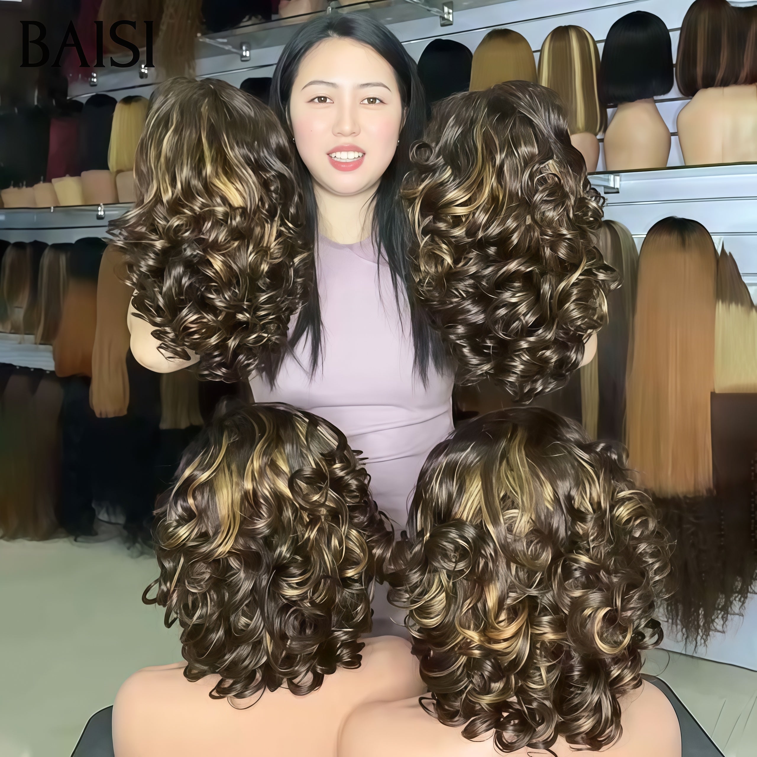 BAISI 13x4 Lace Perruque Bouncy Curl Couleur Noir et Miel 1B/27# Meilleur Rapport Qualité Prix 20ans Garantie en 100% Cheveux Humains
