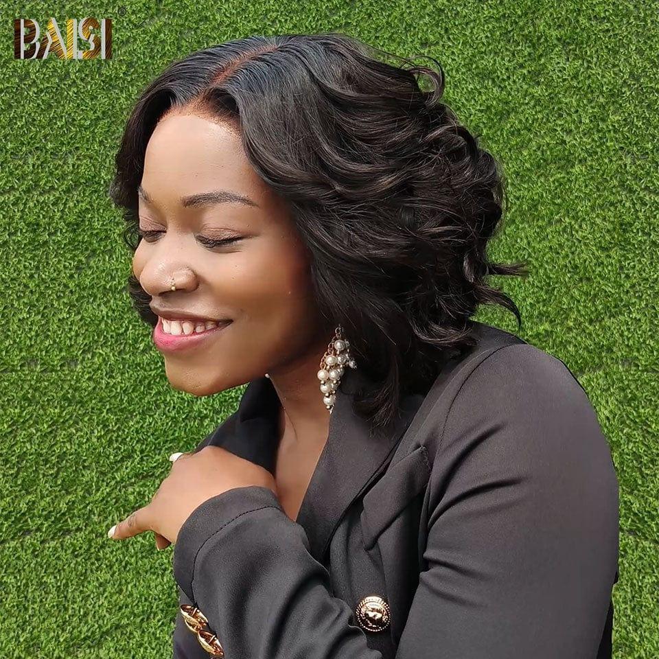 BAISI 4x4 Perruque Bob Body Wave 16 Pouce 129€ en Noir Sans Colle Lace déjà couper Facile à Porter en 100% Cheveux Humains D CODE: FR20