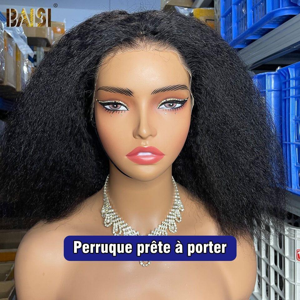 BAISI Achetez 2 perruques minimum au prix d'usine fournisseur Perruque Kinky Straight Yaki Sans Colle Lace déjà couper Facile à Porter En 100% Cheveux Humains (Pas Besoin de Code)