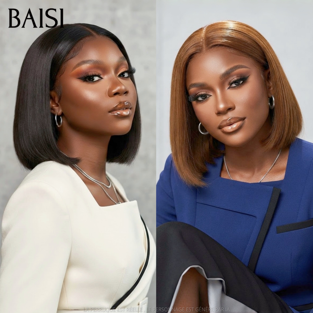 BAISI Lot 2 Perruques Bob Lisse 100% Vietnam Hair Noir + Marron 8 Pouces 169€ Ou Perruque Lisse Longue avec frange Marron 18 pouces En 100% Cheveux Humains