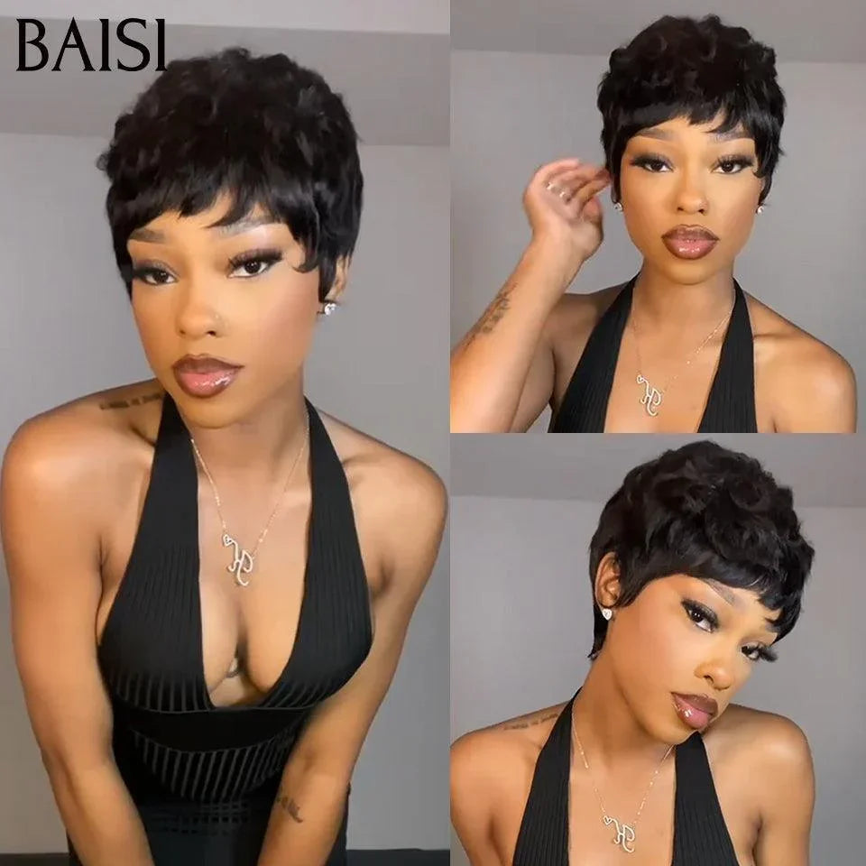 BAISI Perruque Pixie Lisse En couleur NATUREL 59€  en 100% Cheveux Humains #026