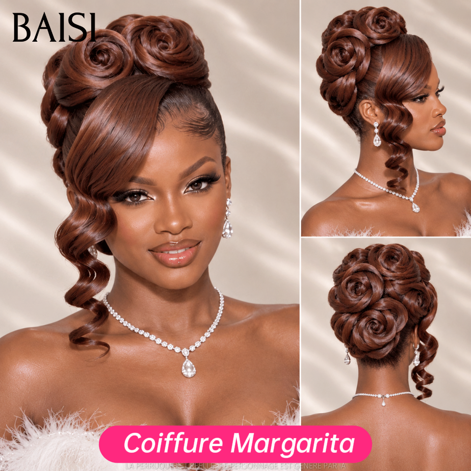 BAISI Coiffure de luxe Perruques Margarita Mariage marron Prête à porter chignon et personalisation comme sur la vidéo 100% identique événement spécial
