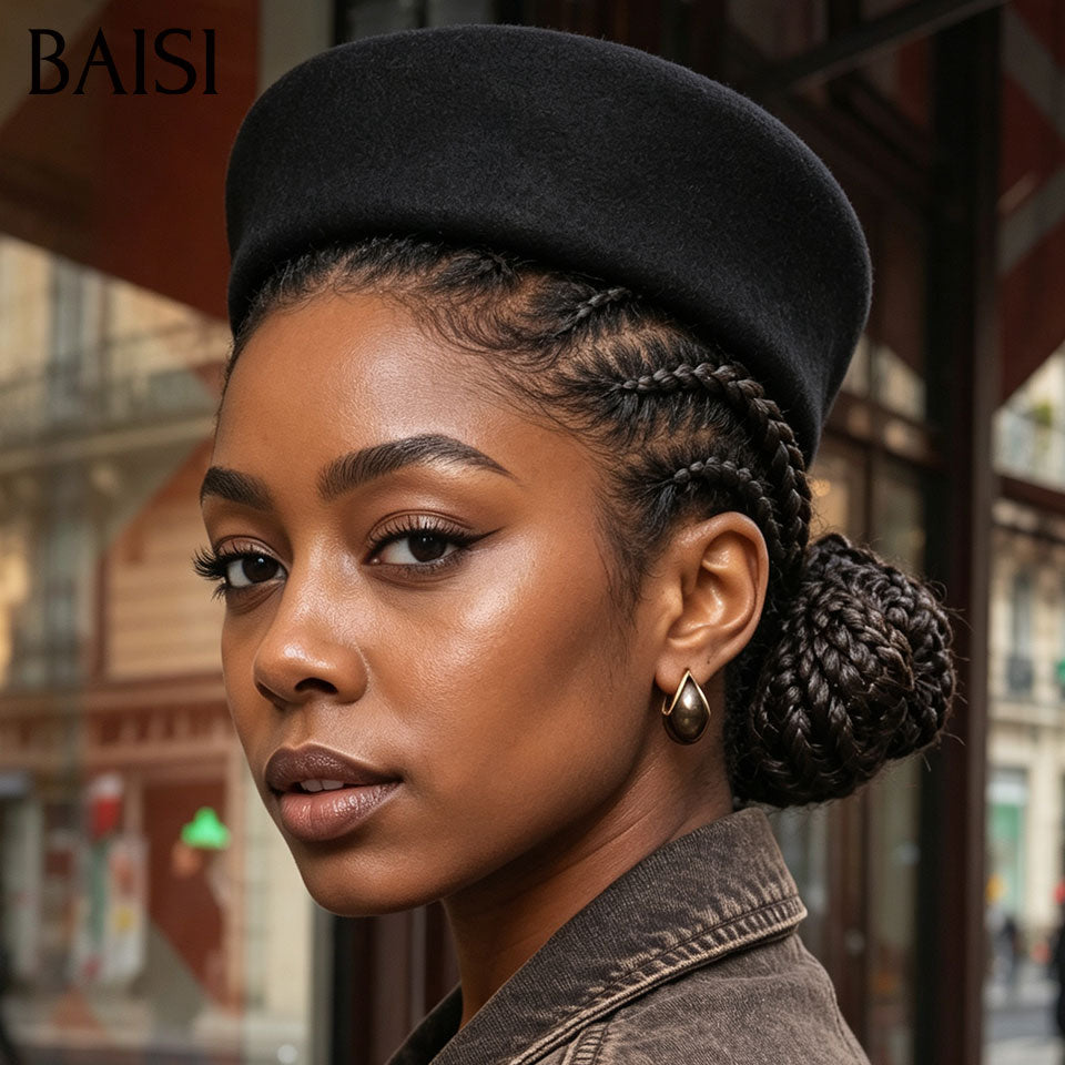 BAISI Full Lace Perruque Coiffée Nattes Tresses Traditionnelles 149€ Couleur Noir 1B# Élégante et Respirante en 100% Cheveux humains
