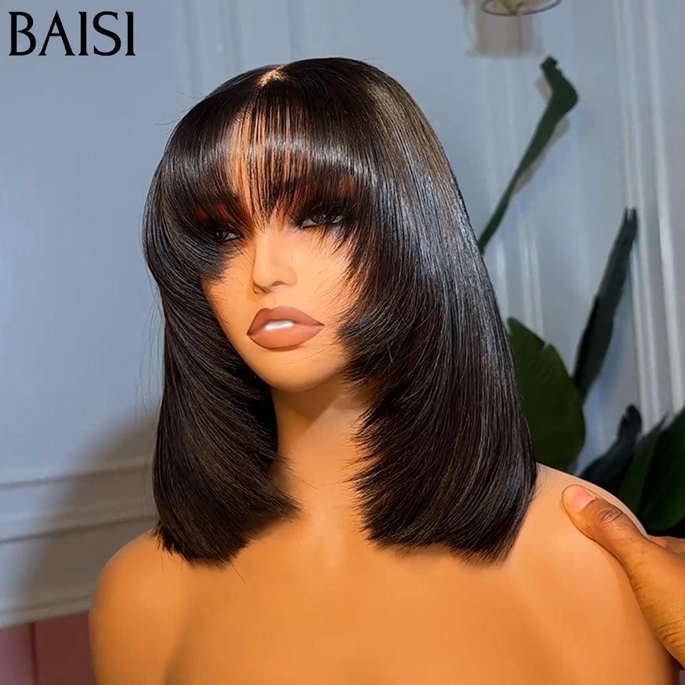 BAISI BLACK FRIDAY PROMO 69€ Vietnam Hair SDD BONE STRAIGHT Perruque Bob Lisse Avec Frange Noir 8-12 pouce en 100% cheveux humains