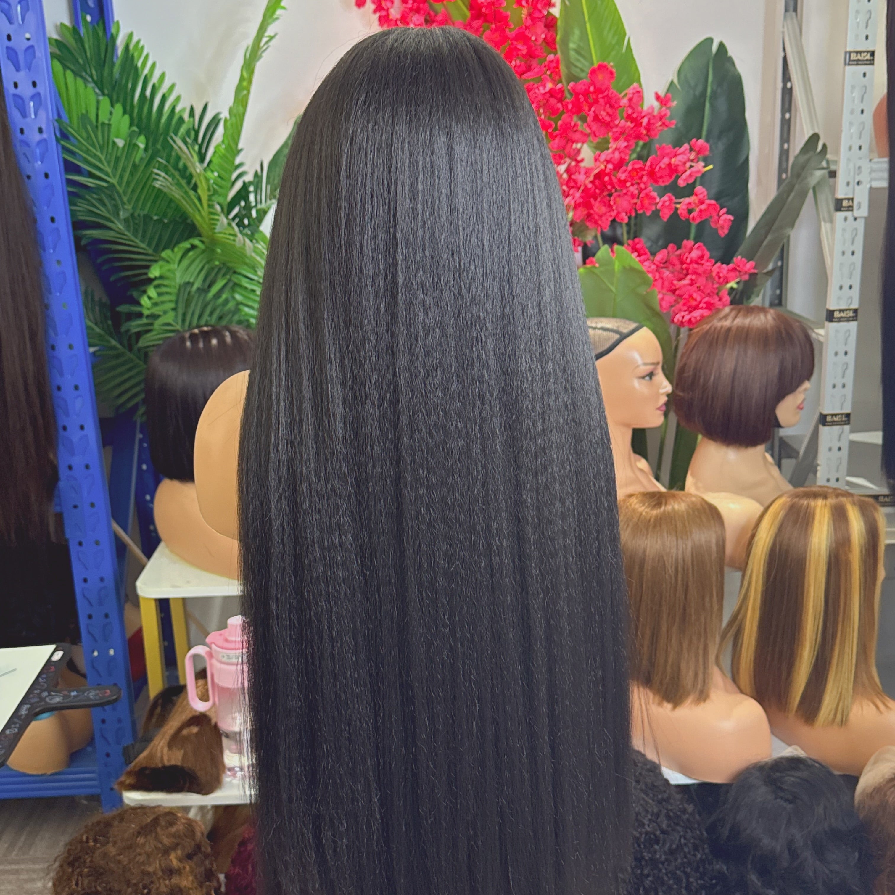 BAISI promotion perruque 99€ Blended human hair Perruque bandeau kinky straight yaki 32 Pouces noir sans Colle en 100% Cheveux Humains