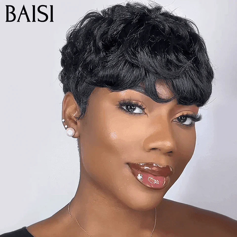BAISI Flash Offer 46€ Pixie Finger Wave Wig short cut and short cut #350 machine made