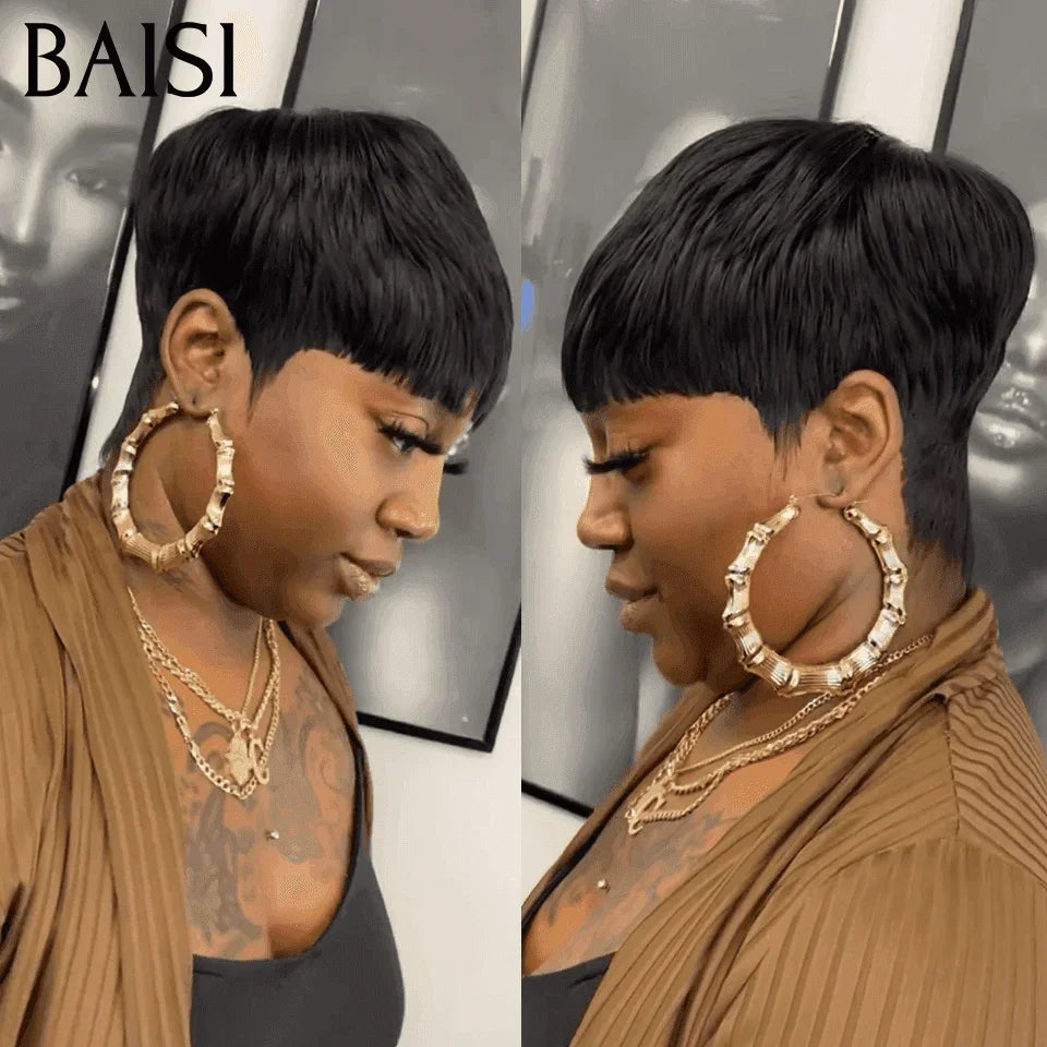 BAISI Grand SOLDES TVA 0€ 36€ Coupe Pixie Lisse  100% Vrais Cheveux Humains 026#