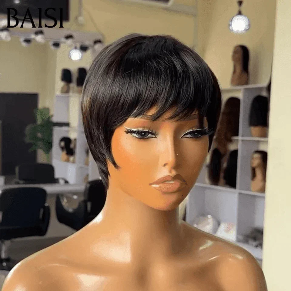 BAISI Offre Flash 37€ Petite coupe #026 en Couleur nior pixie 60€ Mix Miel 1B#27# 1087 fabriqué à la machine 100% Cheveux Humains