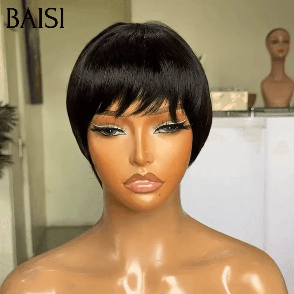 BAISI Offre Flash 37€ Petite coupe #026 en Couleur nior pixie 60€ Mix Miel 1B#27# 1087 fabriqué à la machine 100% Cheveux Humains