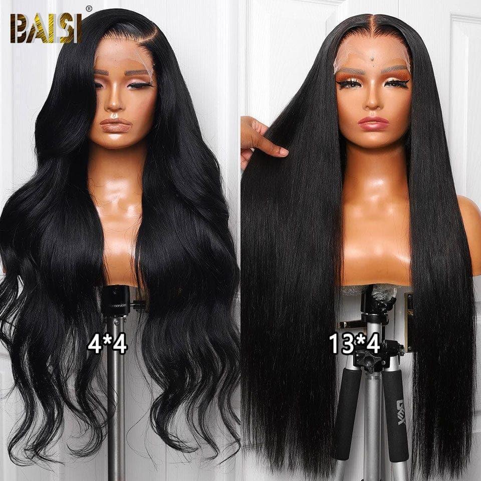 BAISI 2er-Pack Echthaarperücken Lange Glatte Perücke Plus Körperwellenperücke