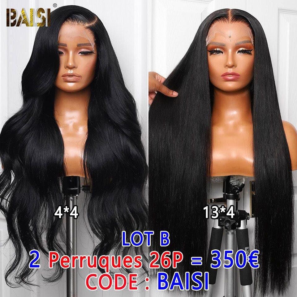 BAISI 2er-Pack Echthaarperücken Lange Glatte Perücke Plus Körperwellenperücke