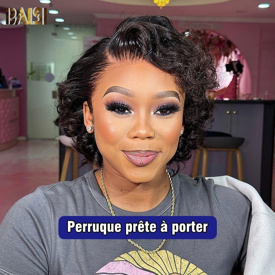 BAISI 13x4 Perruque boucles Curly  Wave Noir  8 Pouces 108 € 200% densité  Pré-plucked Pas Besoin de Colle en 100% Raw Hair Lace déjà couper FR20