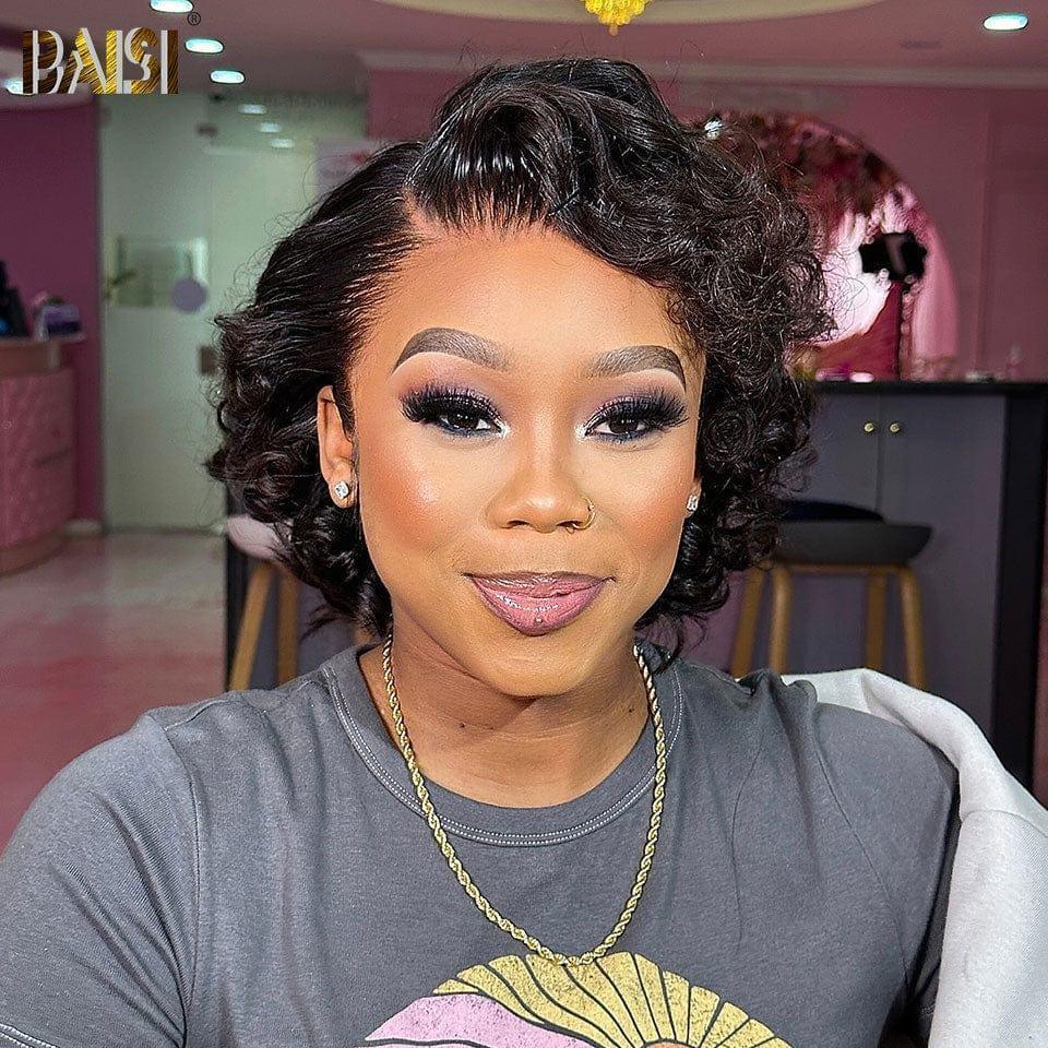 BAISI 13x4 Perruque boucles Curly  Wave Noir  8 Pouces 108 € 200% densité  Pré-plucked Pas Besoin de Colle en 100% Raw Hair Lace déjà couper FR20