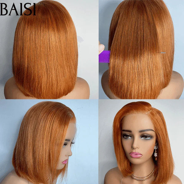 BAISI Achetez 2 perruques minimum au prix d'usine fournisseur Petit Perruque lisse 13X4 lace frontal bob en couleur noir ou orange en 100% Vrais Cheveux Humains  (Pas Besoins De Code)