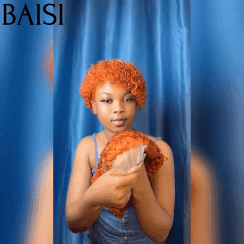 BAISI FLORENCE Parrucca frontale in pizzo Pixie Cut 13x1 Riccia 99J Bordeaux + arancione in veri capelli umani al 100% C