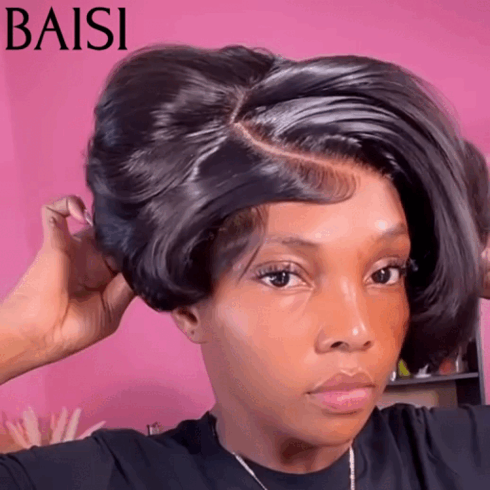 BAISI Perruque Pixie Lisse Fabriqué à la Machine 39€ ou Coupé Avec Racine Des Cheveux PrePlucked 100% Cheveux Humains