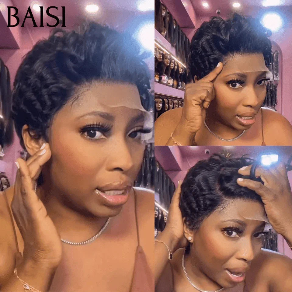 BAISI Perruque Pixie vague En Couleur noir 59.99€ en 100% Cheveux Humains