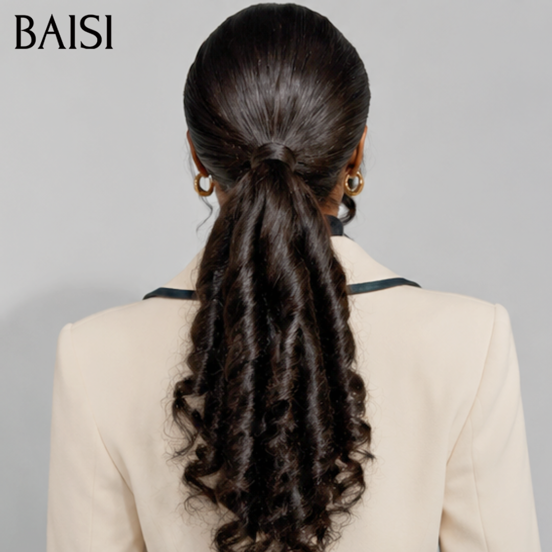 BAISI 13x4 Lace Perruque Déjà Coiffée Boucle Egg Wave Couleur Noir 20pouces 266€ 100% Vietnam Hair Meilleure Qualité en 100% Cheveux humains