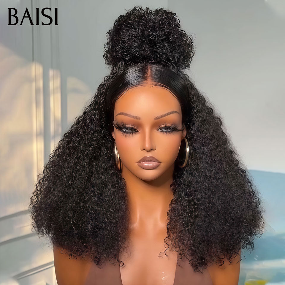 BAISI 13x4 lace frontal Perruque Frisée Curly 20Pouces  Déjà Coiffée Sans Colle Couleur Noir Beaucoup de Volume très Bonne Qualité en 100% Cheveux Humains