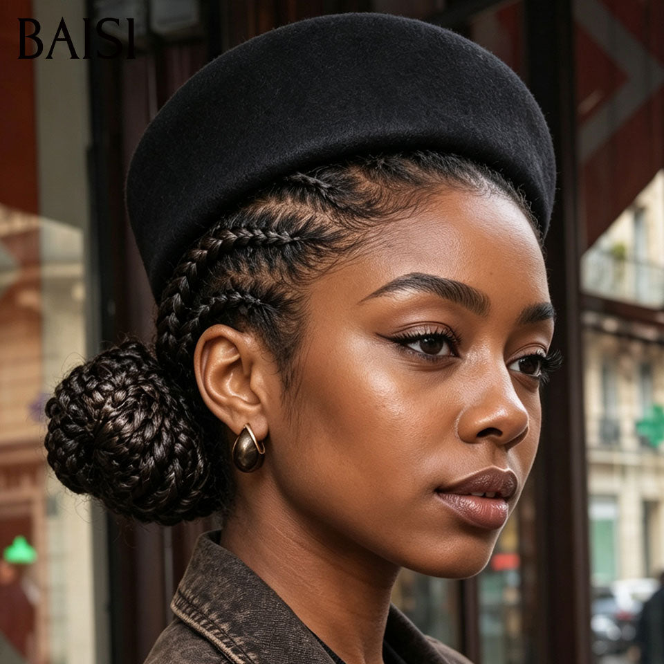 BAISI Full Lace Perruque Coiffée Nattes Tresses Traditionnelles 149€ Couleur Noir 1B# Élégante et Respirante en 100% Cheveux humains