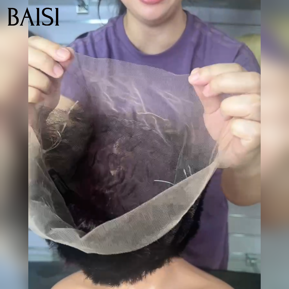 BAISI Full Lace Perruque Pixie Curl Noir Violet 179€ Style A Double Raie de Côté Légèreté et Confort Maximale Toute la Journée en 100% Cheveux humains