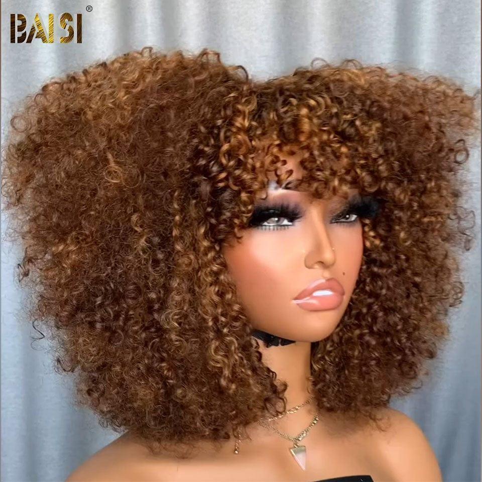 BAISI Acquista almeno 2 parrucche al prezzo di fabbrica fornitore Parrucca Riccia kinky Curly Wave con Frangia in NERO o Marrone #4 (Nessun Codice Necessario)