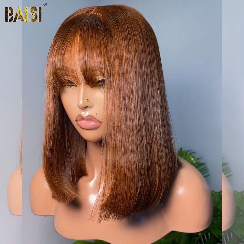 BAISI 13X4 lace frontal lisse avec Frange NOIR ou PERRUQUE Lisse Marron #4 FRANGE FABRIQUÉ À LA MACHINE