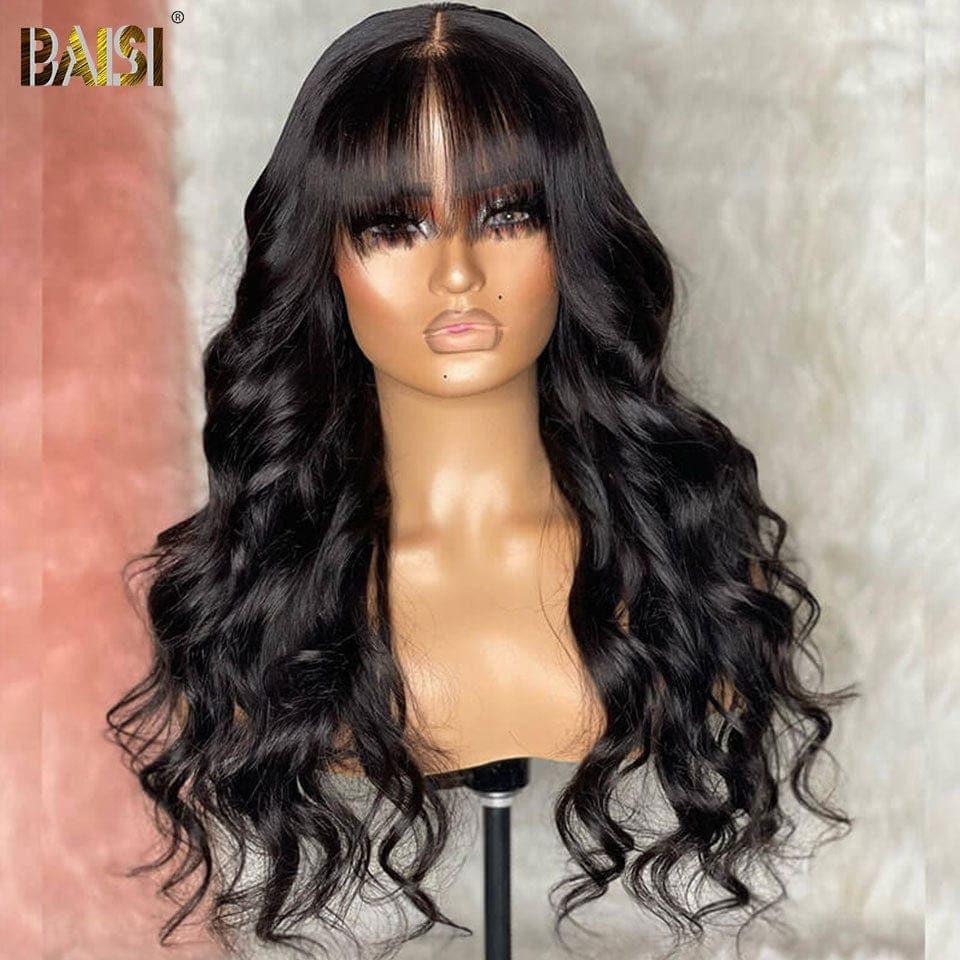 BAISI Perruques de Luxe Egg Wave avec Frange Fabriquées par les cheveux double drawn avec la raie naturel au mileux 300%densité