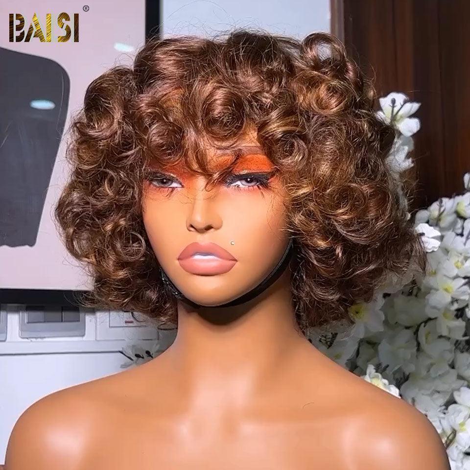 BAISI Flash Offer 82€ Curly Egg Curl Wig Bordeaux Red or Brown Without Lace Without Glue in 100% Human Hair