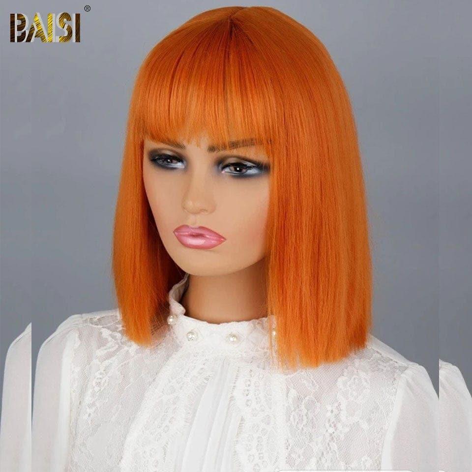 BAISI perruque Bob Lisse Avec Frange en 3 Couleurs Bordeaux Mixte NOIR ou Orange ou 99J# à  moitié prix en 24H 76€ en 100% cheveux humains