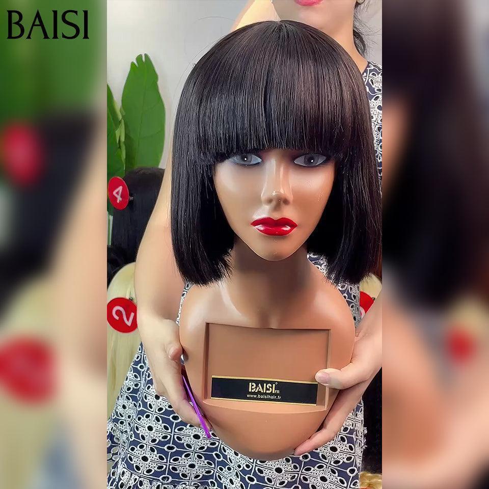BAISI Offre Flash 8 Pouce 59€ 15A SDD BONE STRAIGHT 300% densité Bob lisse Avec Frange Perruques de Luxe 100% Vietnam Hair A1 Fabriquées par les cheveux double drawn sans Lace sans colle