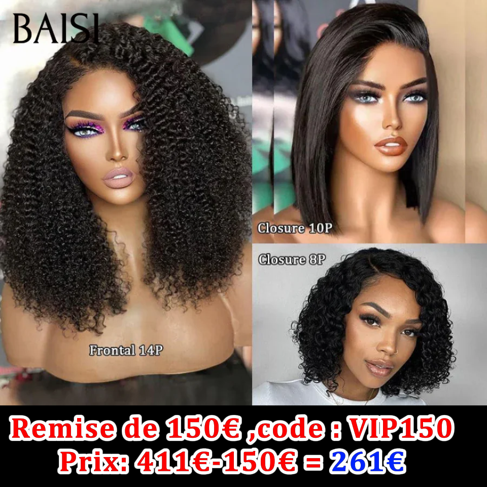 BAISI 3 bobs 261€ Noir Sans Colle ou 20P 139€  065C ou 13X4 lace Naturelle wave Marron 20 Pouces en 100% vrais cheveux humains