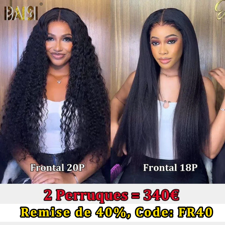 BAISI 2 Perruques Frontal 340€ Sans Colle Facile à Porter en 100% vrais cheveux humains Lace déjà couper