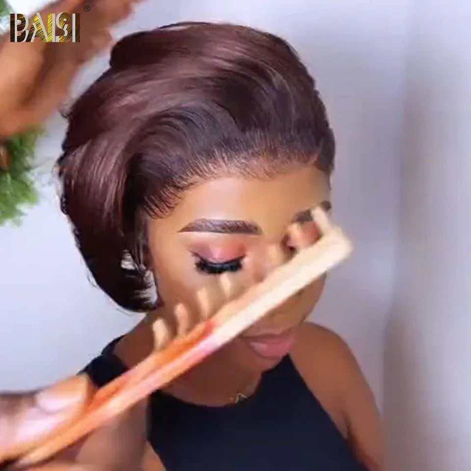 BAISI Pixie Short Lace Front Custom Wig 85€ in Brown Color #4 100% Raw Hair