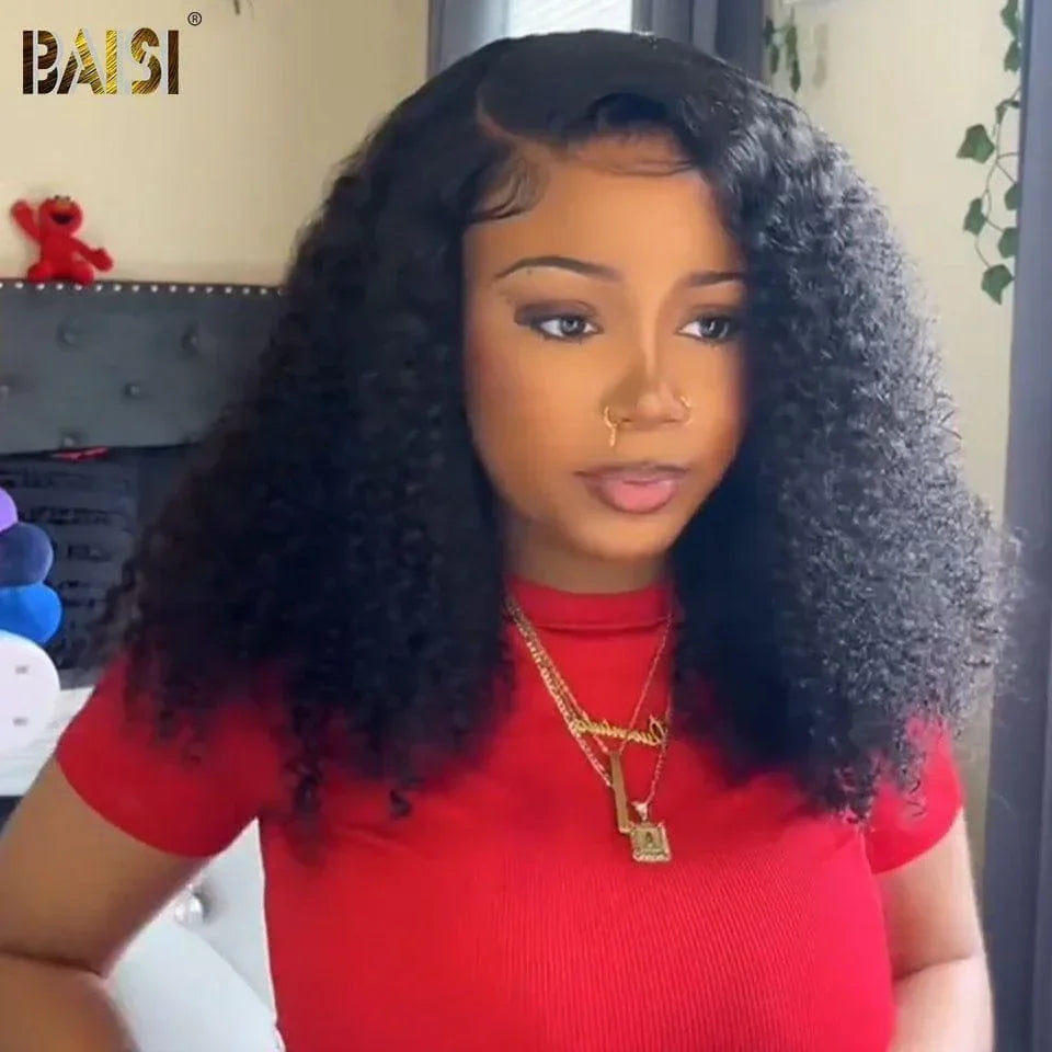 BAISI Christmas PROMO 109€ Half Price 300% Density T PART LACE CURLY WIG IN 100% HUMAN HAIR IN BLACK COLOR