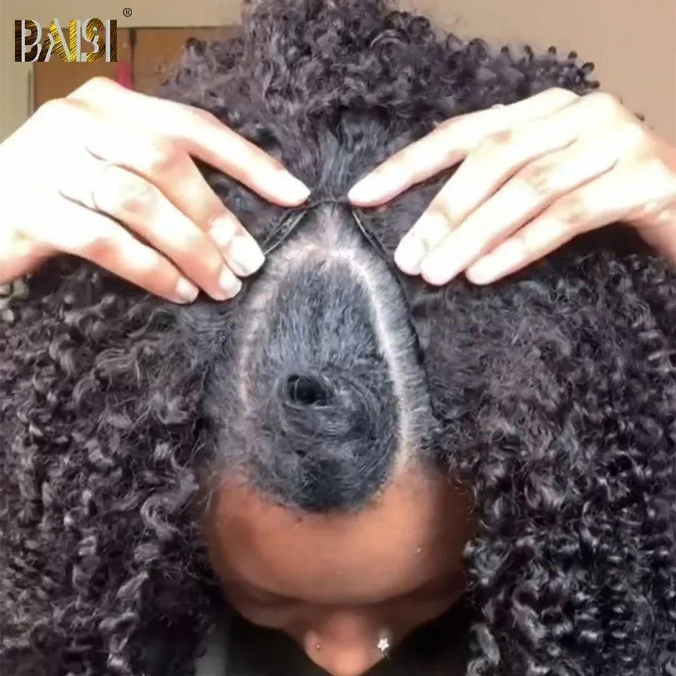 BAISI V Part Perruque Kinky Curly en 100% Cheveux Humains Fabriqué à La Machine Sans Lace