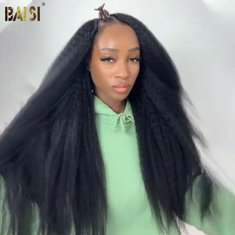 BAISI V Part Perruque Kinky Straight en 100% Cheveux Humains Fabriqué à La Machine Sans Lace