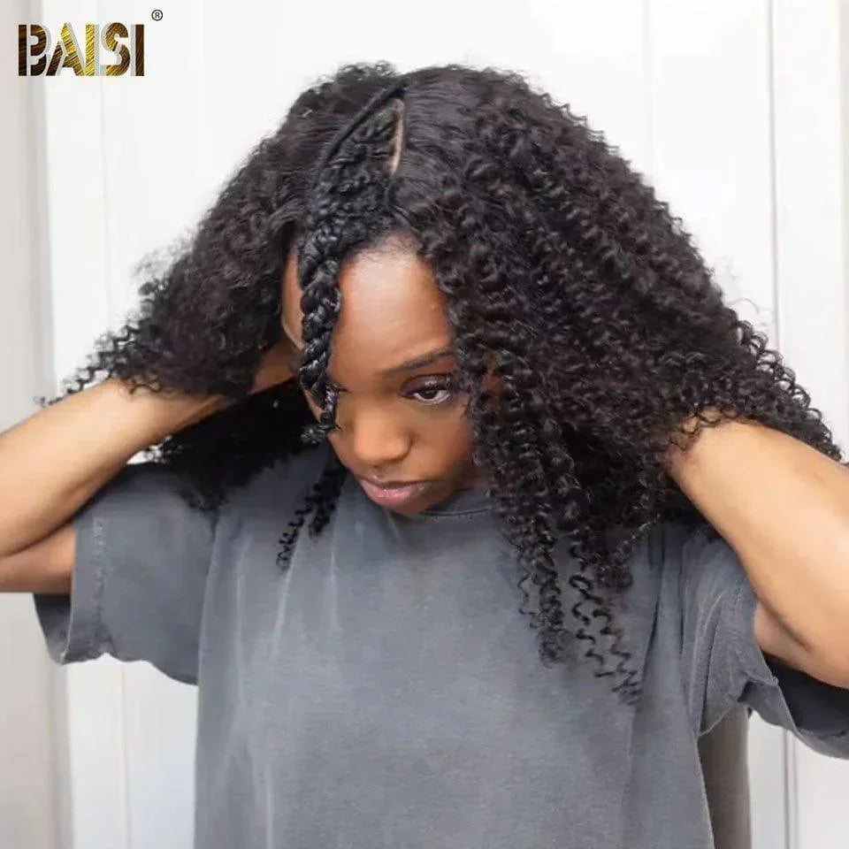BAISI V Part Perruque Natural Wave en 100% Cheveux Humains Fabriqué à La Machine Sans Lace