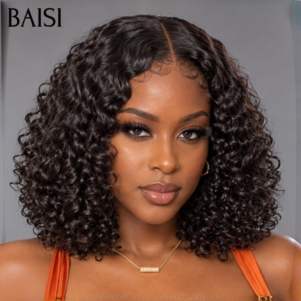 BAISI Perruque BOB Curly wave avec closure 8 pouce 89€ 250% densité en 100% Cheveux Humains
