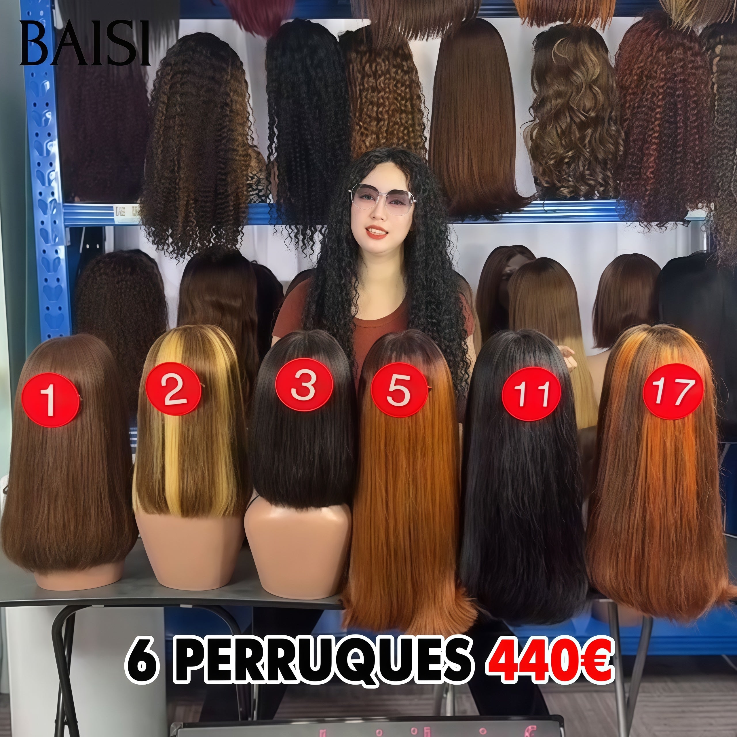 BAISI Grande PROMO 6 perruques 440€ lisse bob en 6 couleurs  en 100% vrais cheveux humains