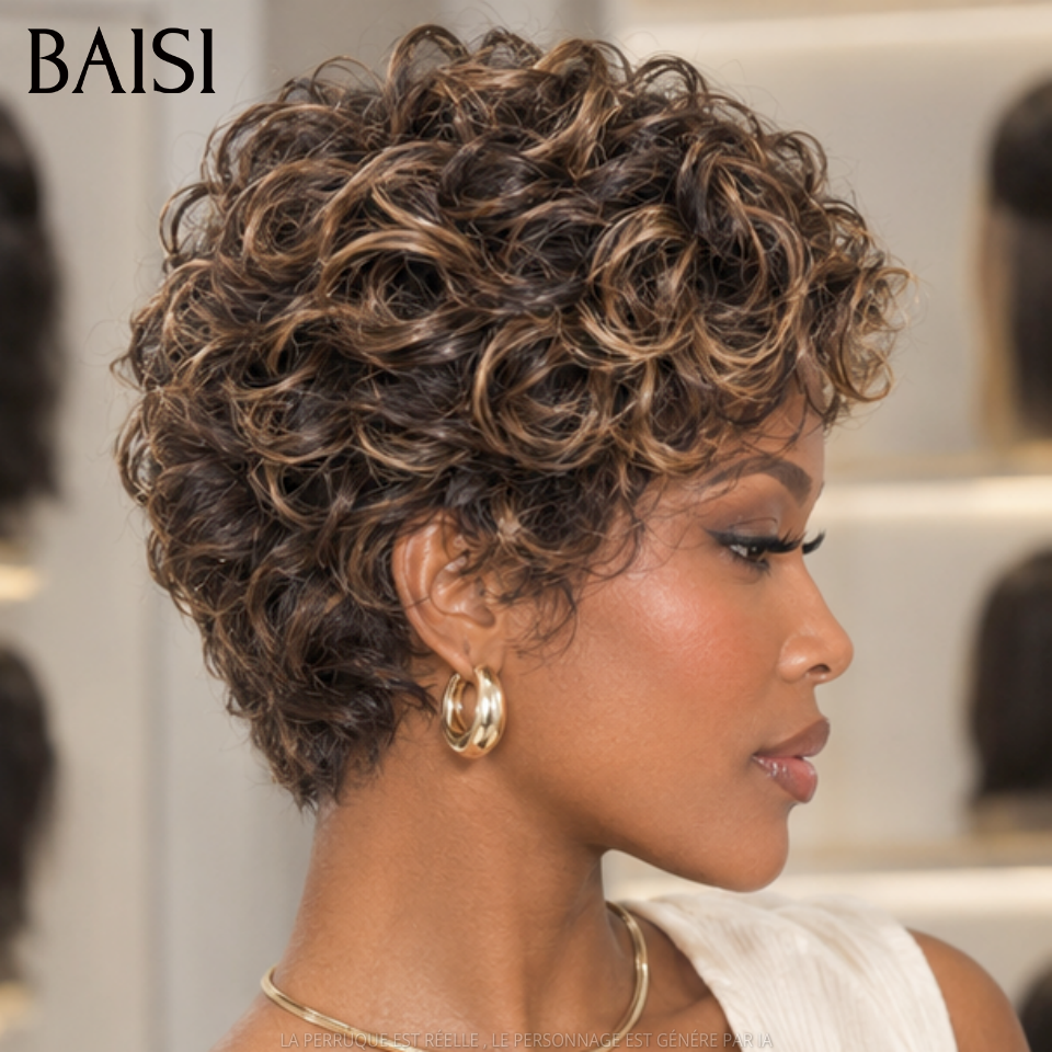 BAISI Perruque Pixie Wave Très jolie coupe 98€ Couleur Châtain Marron 100% Recommandé Qualité Garantie en 100% Cheveux humains