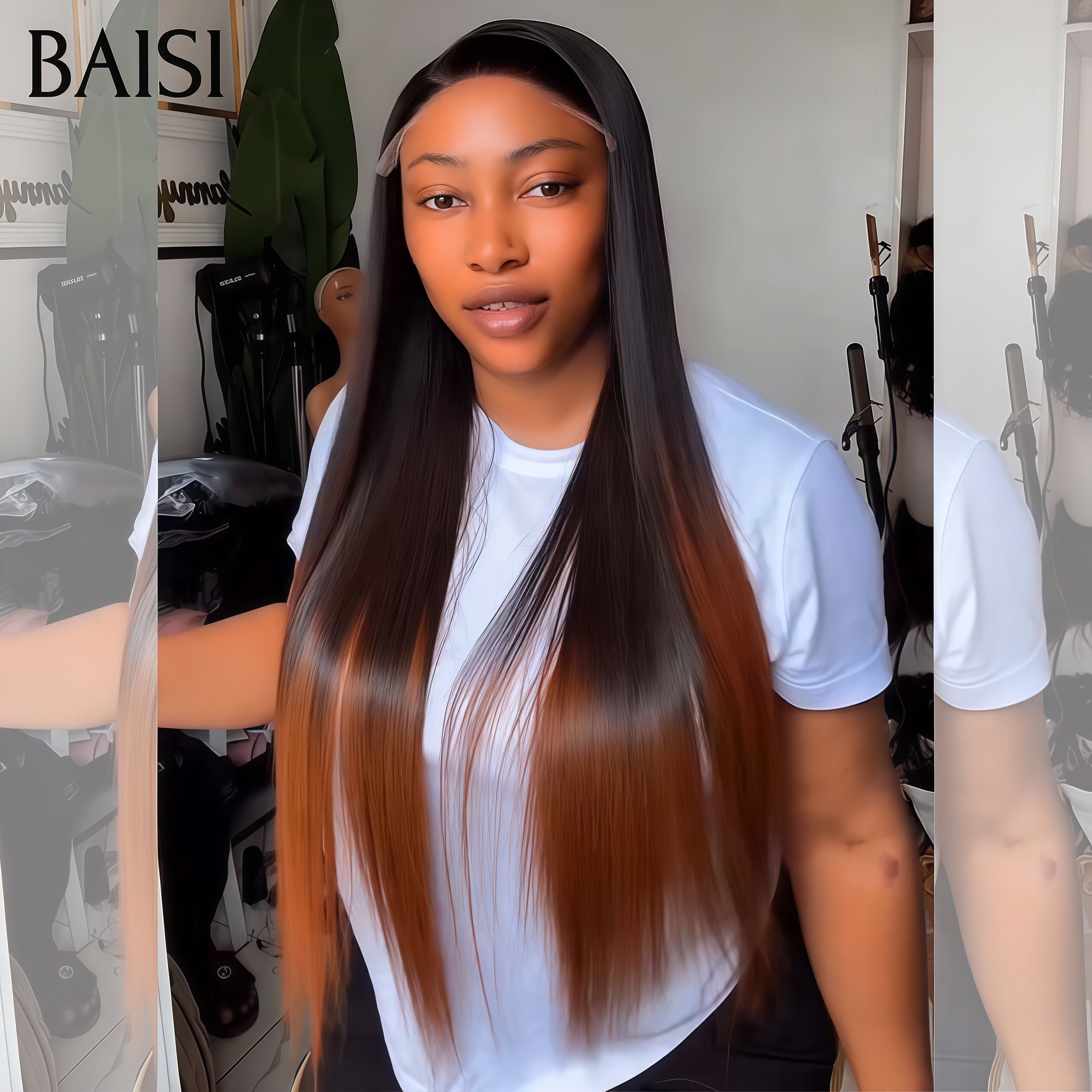 BAISI Offre spéciale 13X4 lace frontal Perruques Lisse marron avec racine noir 1BT4# pour revendre en 100% vrais cheveux humains
