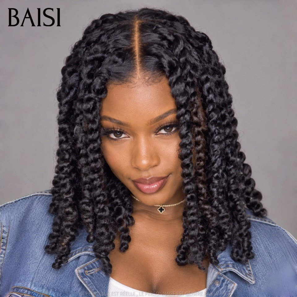 BAISI Perruques Full Lace 189€ avec coiffure tressée natte Promo Bob À la mode et facile à assortir 100% comme indiqué sur la photo En cheveux humains