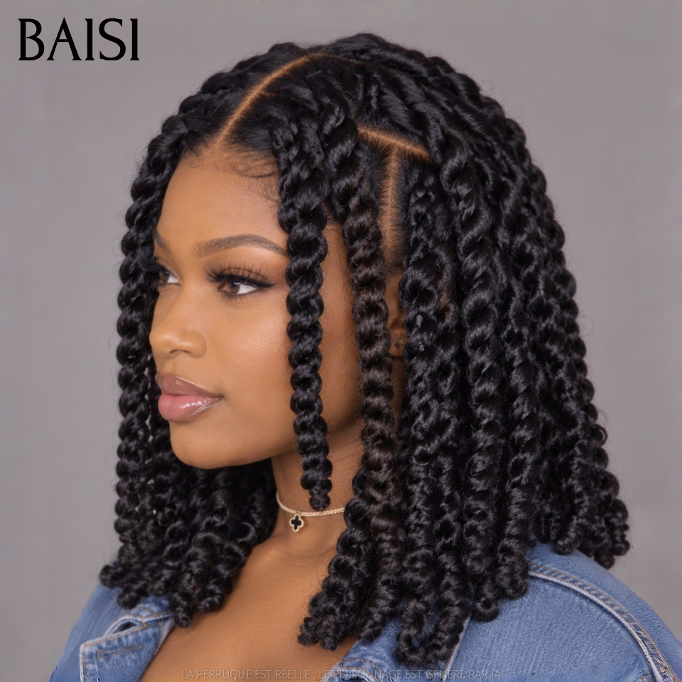 BAISI Perruques Full Lace 189€ avec coiffure tressée natte Promo Bob À la mode et facile à assortir 100% comme indiqué sur la photo En cheveux humains