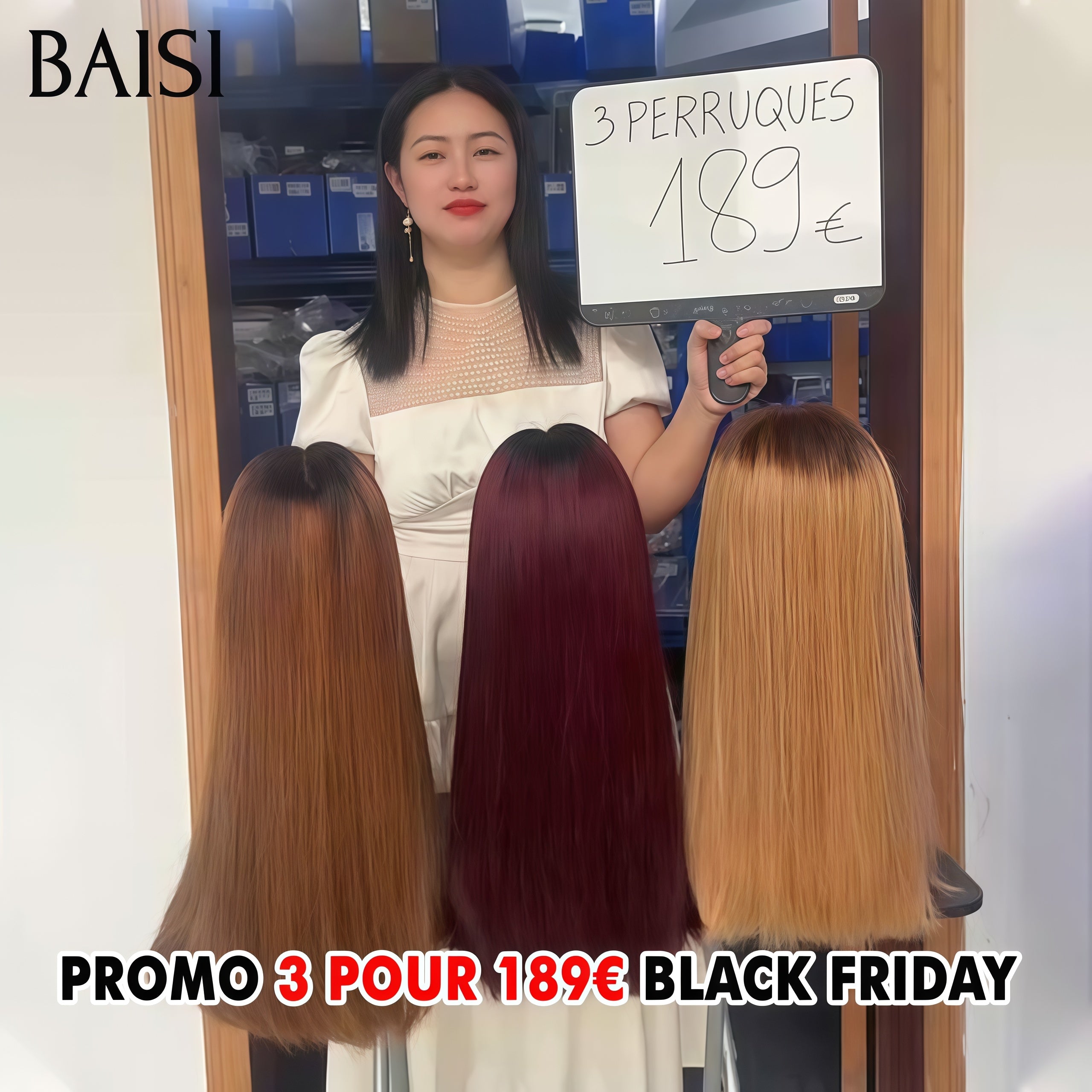 BAISI Promo 3 pour 189€ Black Friday lace frontal 13x4 Perruque Lisse 18 Pouces en 3 couleurs en 100% Cheveux Humains
