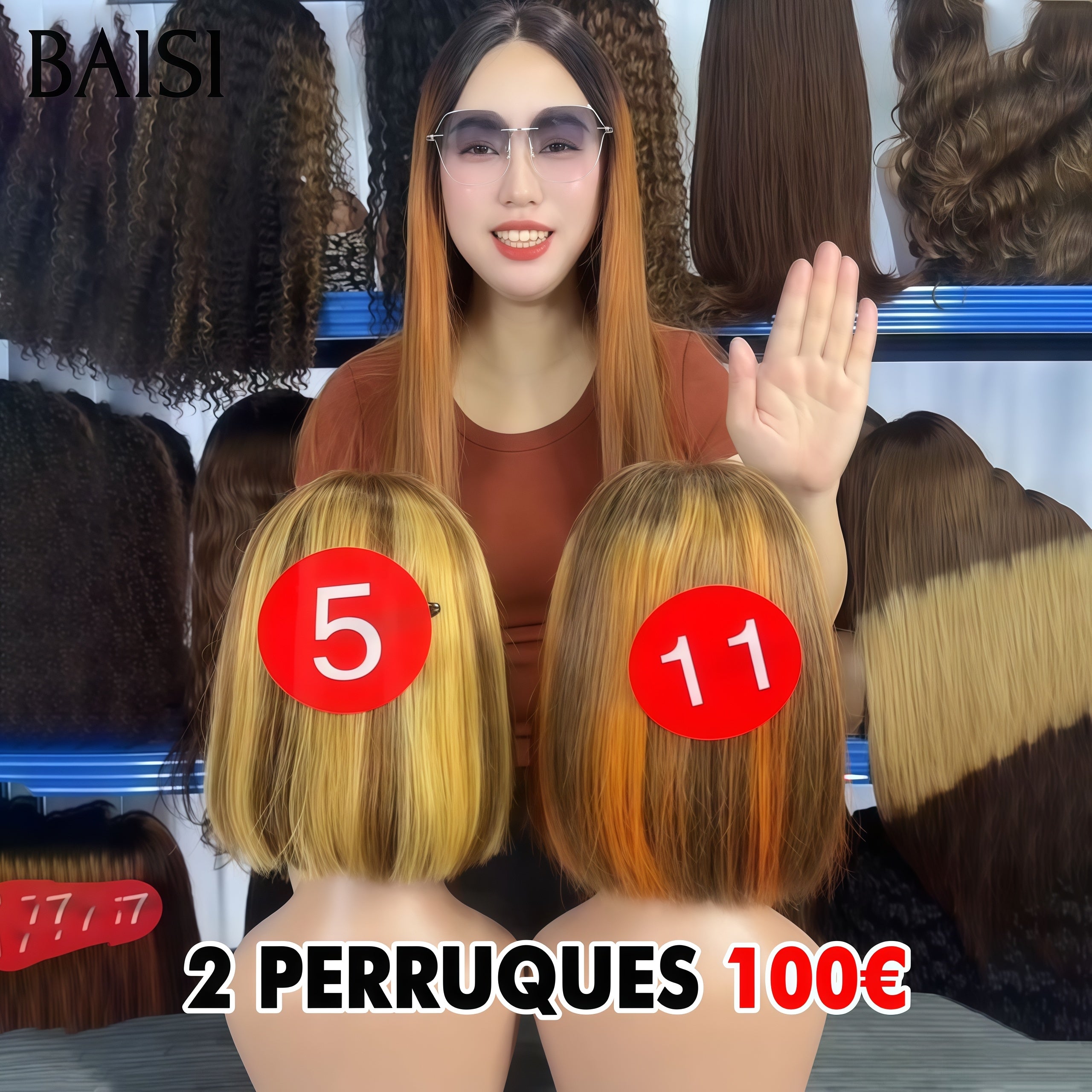 BAISI PROMO 2 Perruques 100€ pixie 2x6 lace closure Lisse bob mixte miel et mixte orange Moitié Prix e en 100% cheveux humains