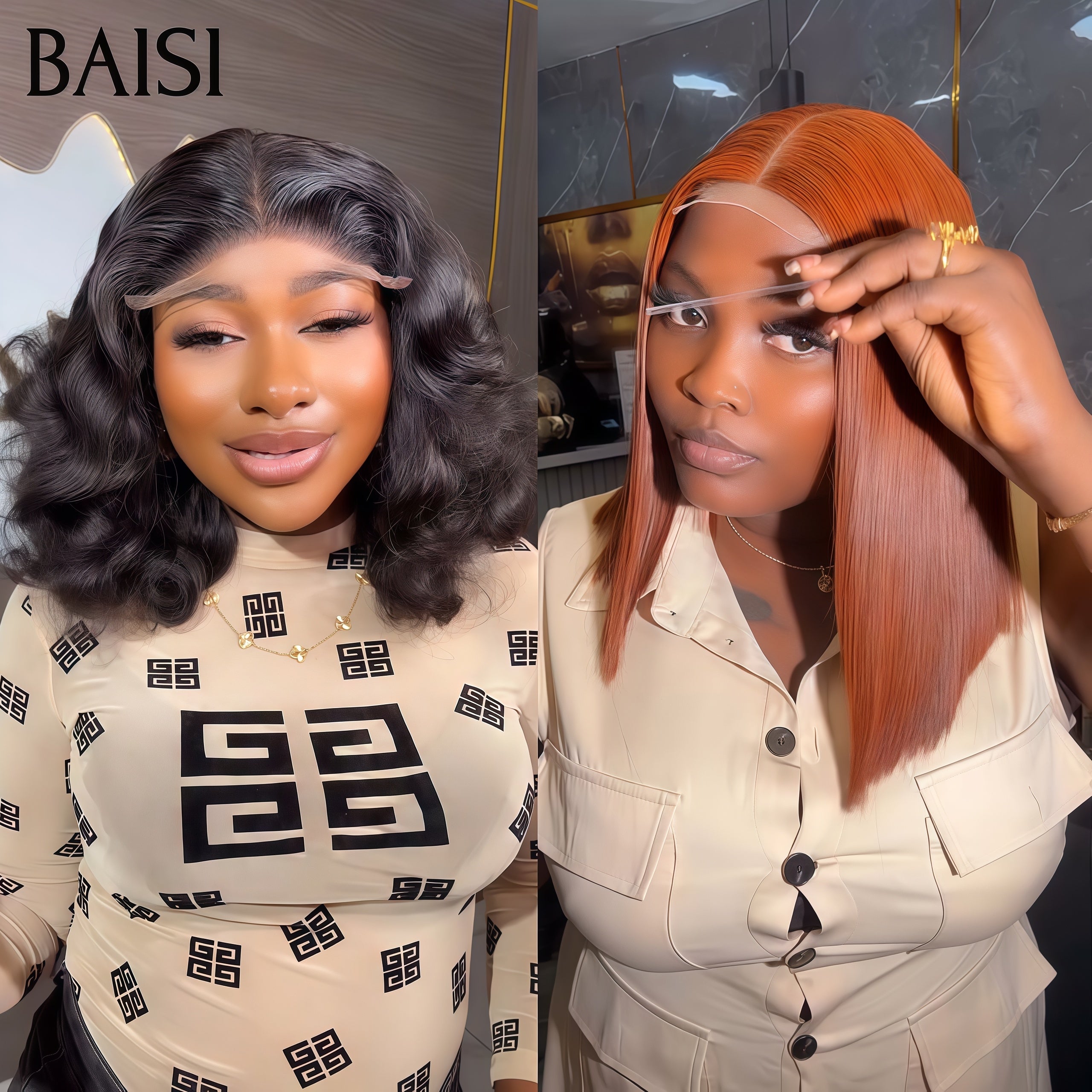 BAISI Ventes En Gros 2 Perruques 138€ PROMO 4X4 lace egg wave noir 10 pouces et lisse orange 10 pouces en 100% cheveux humains